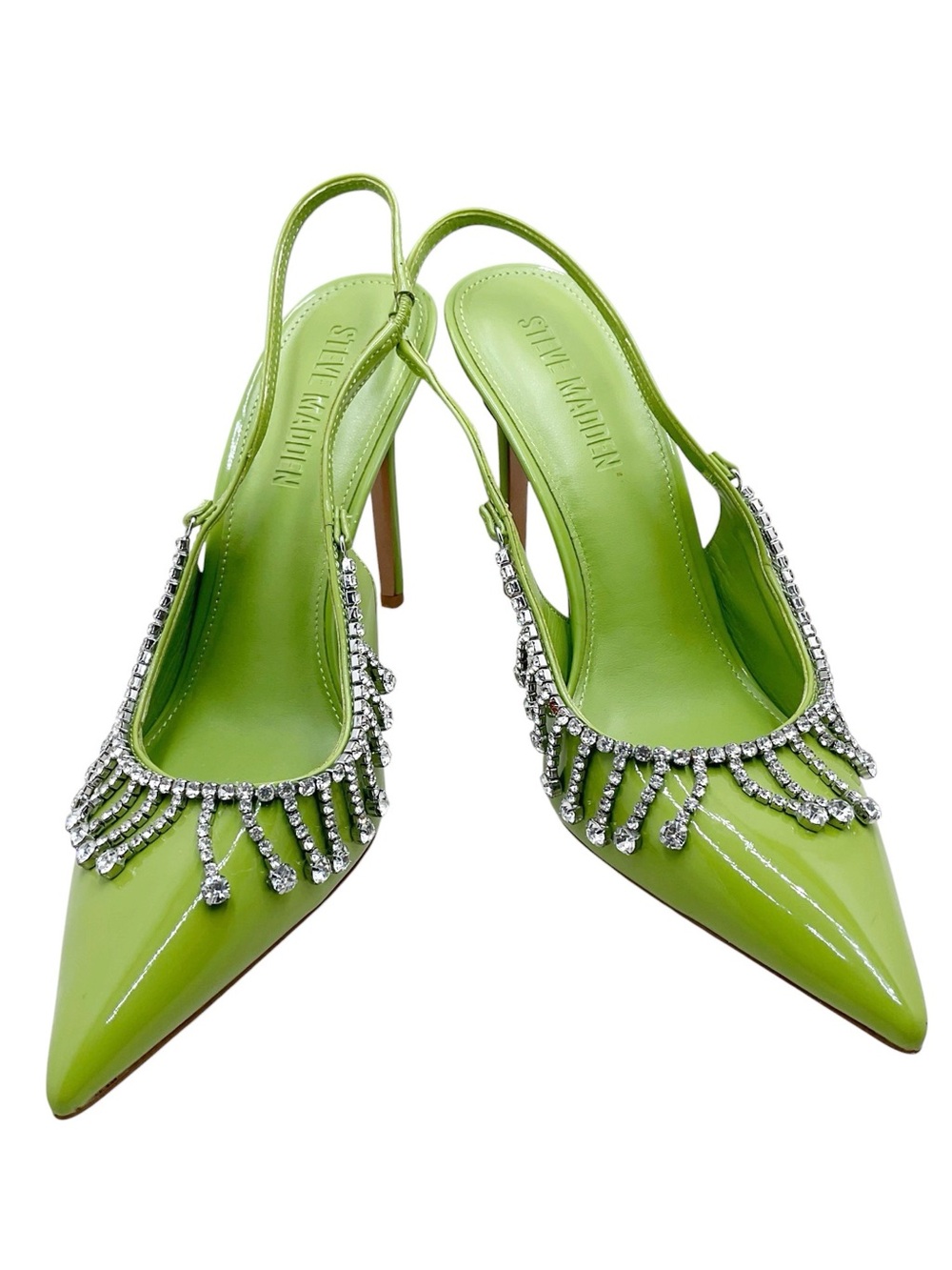 🆕{Steve Madden} Thrill Lime Green Crystal Embellished Slingback Heels